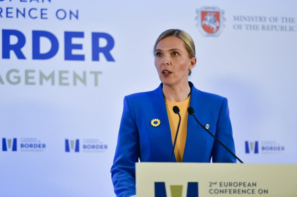 Lithuania's Minister of the Interior Agne Bilotaite, speaks during a press conference after the 2nd European Conference on Border Management, in Vouliagmeni suburb, southeast of Athens, Greece, Friday, Feb. 24, 2023. (AP File Photo)