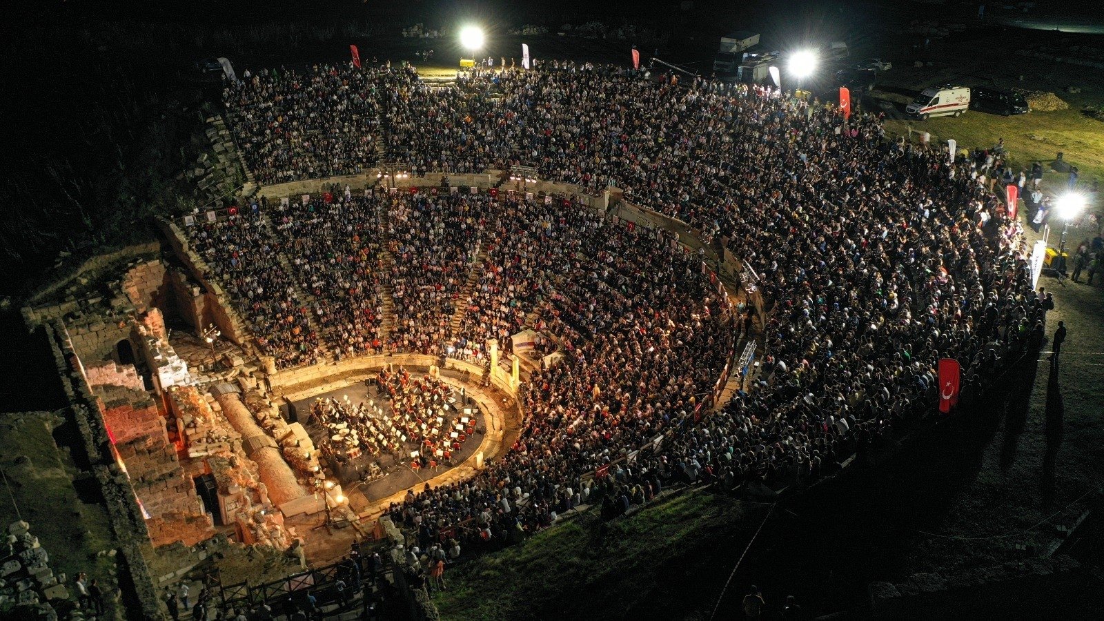 329807 Celebrating 100 years of friendship between Türkiye and the Netherlands, chamber orchestras from both countries perform together at the Hierapolis ancient theater, Denizli, Türkiye, May 22, 2024. (IHA Photo)