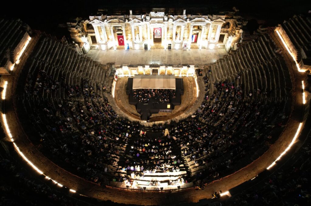 Celebrating 100 years of friendship between Türkiye and the Netherlands, chamber orchestras from both countries perform together at the Hierapolis ancient theater, Denizli, Türkiye, May 22, 2024. (IHA Photo)