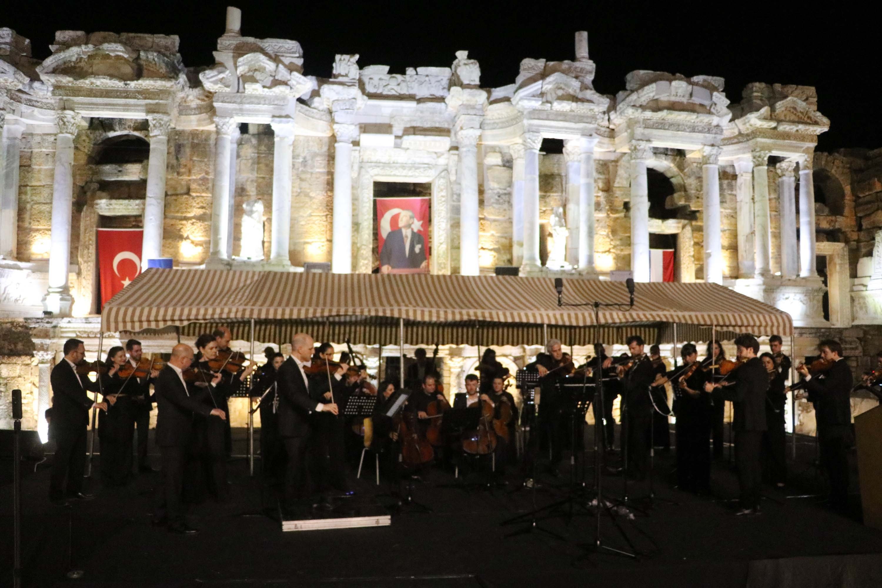 329809 Celebrating 100 years of friendship between Türkiye and the Netherlands, chamber orchestras from both countries perform together at the Hierapolis ancient theater, Denizli, Türkiye, May 22, 2024. (IHA Photo)