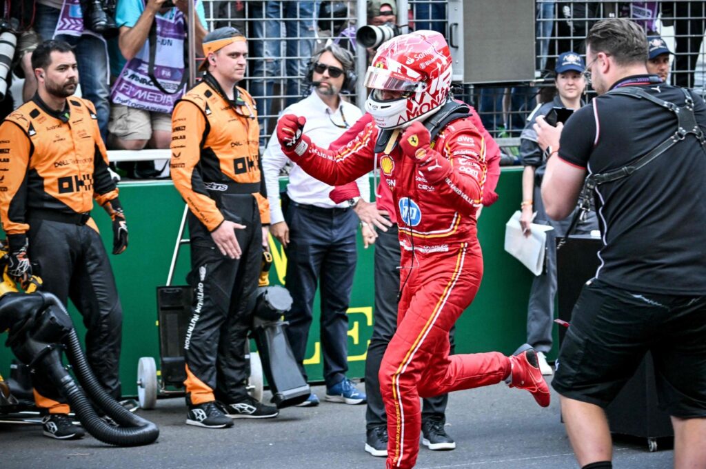 Ferrari's driver Charles Leclerc celebrates after winning the Formula One Monaco Grand Prix at the Circuit de Monaco, Monaco, May 26, 2024. (AFP Photo)