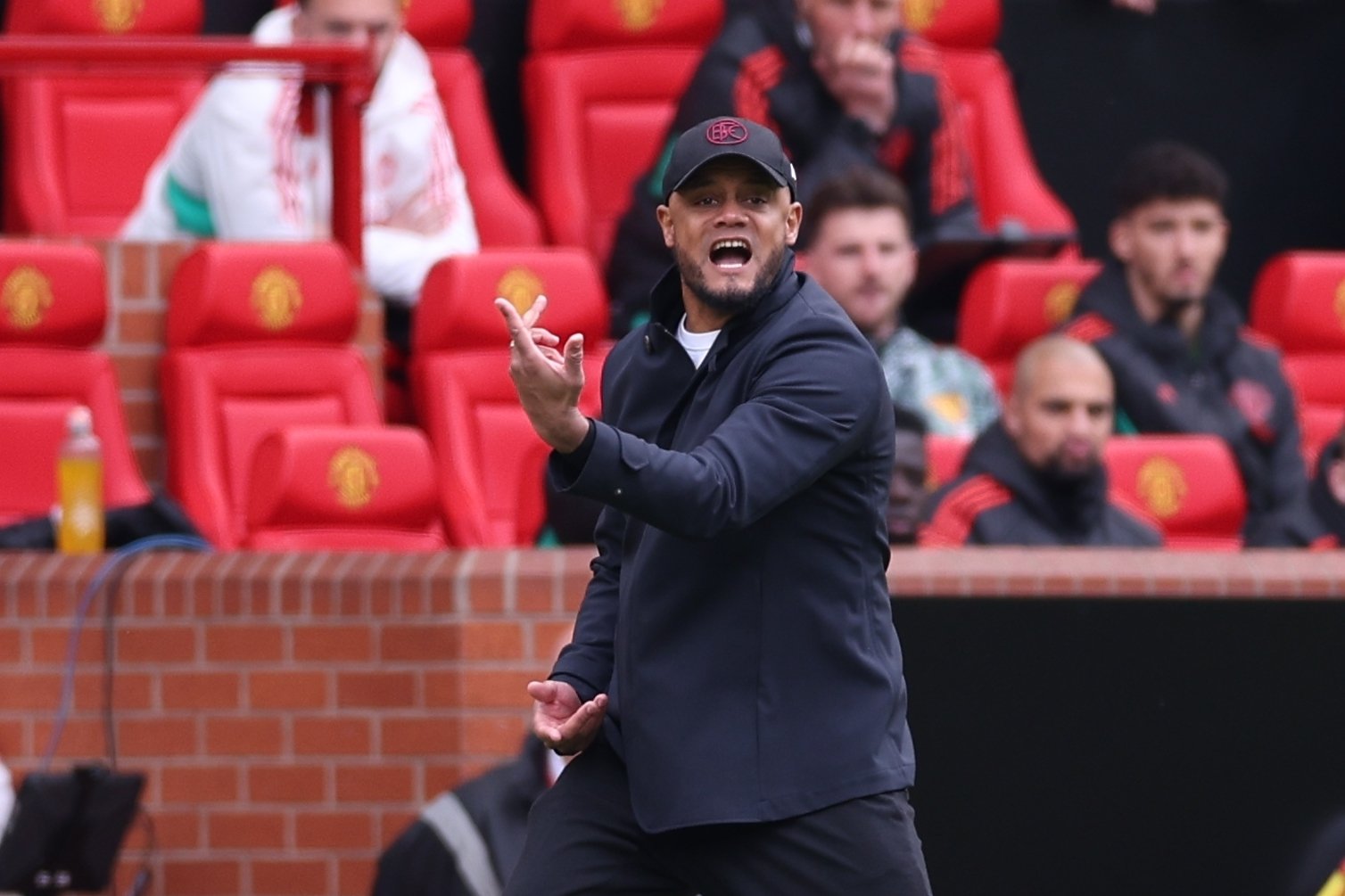 Former Burnley manager Vincent Kompany gestures during the English Premier League match between Manchester United and Burnley, Manchester, U.K., April 27, 2024. (EPA Photo)