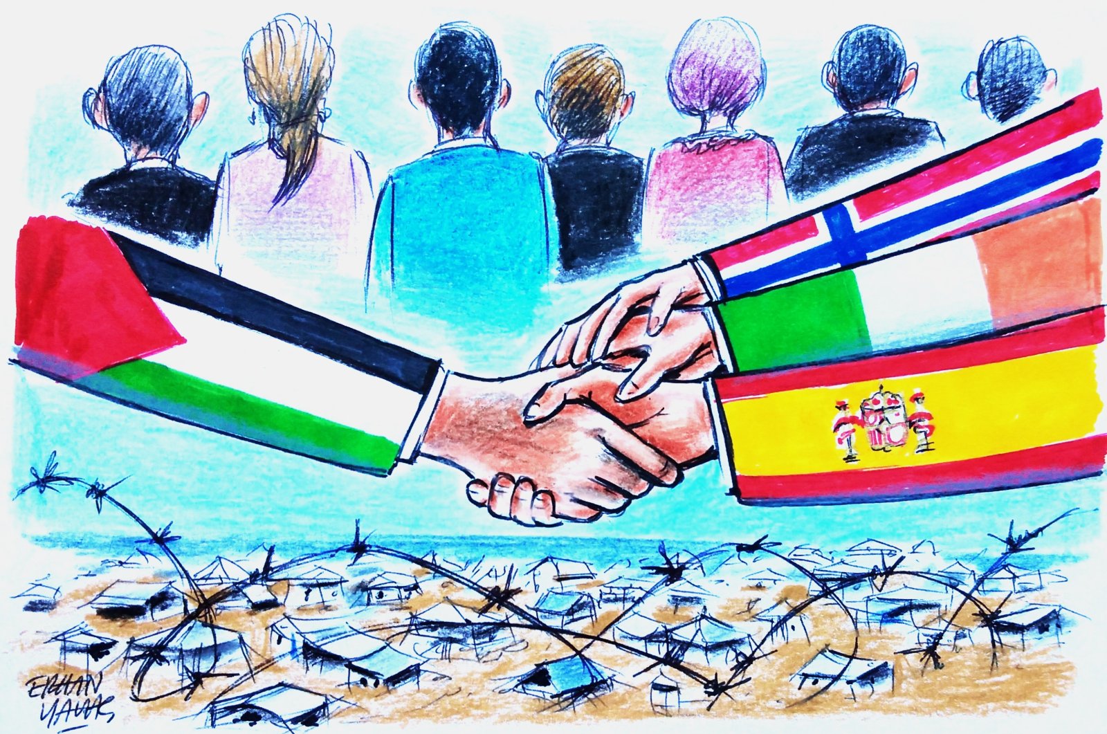 "Palestine's struggle for independence and sovereignty has recently received significant support in the international arena." (Illustration by Erhan Yalvaç)