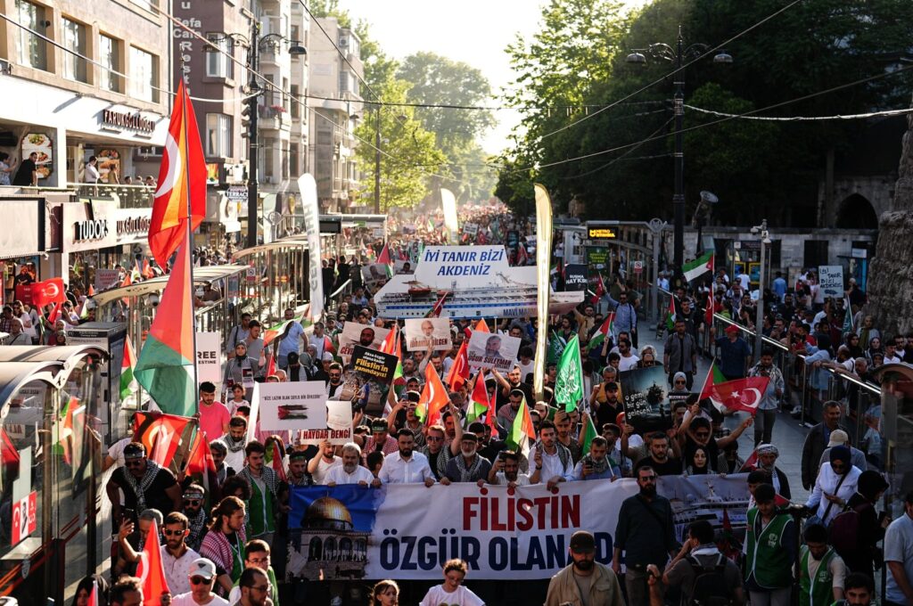 The protest organized by IHH gathers to honor the victims of the Mavi Marmara incident in Istanbul, Türkiye, June 1, 2024. (AA Photo)