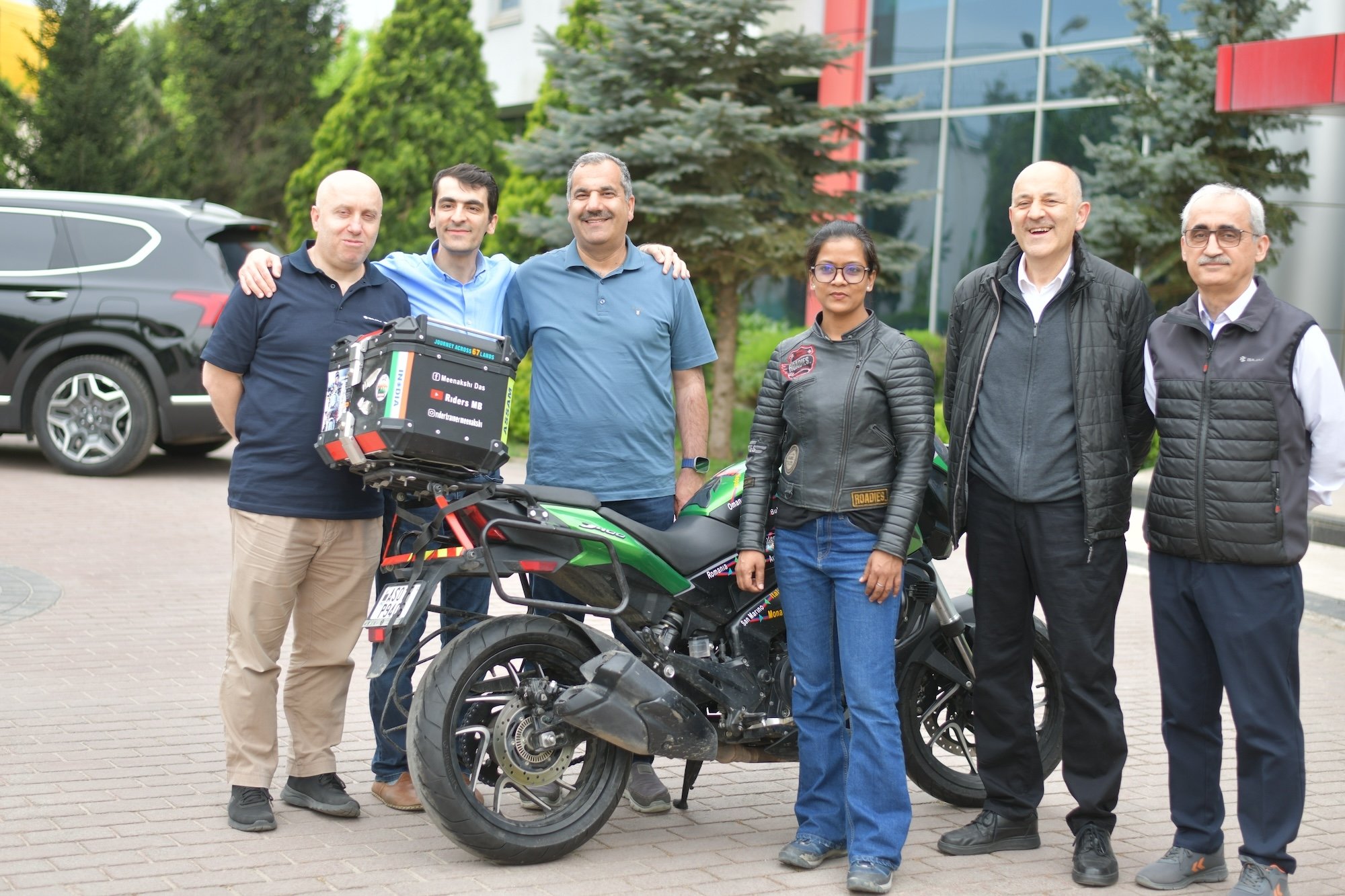 330876-1 Meenakshi Das, an Indian woman on a world tour on her motorcycle, is welcomed, Istanbul, Türkiye, June 3, 2024. (DHA Photos)
