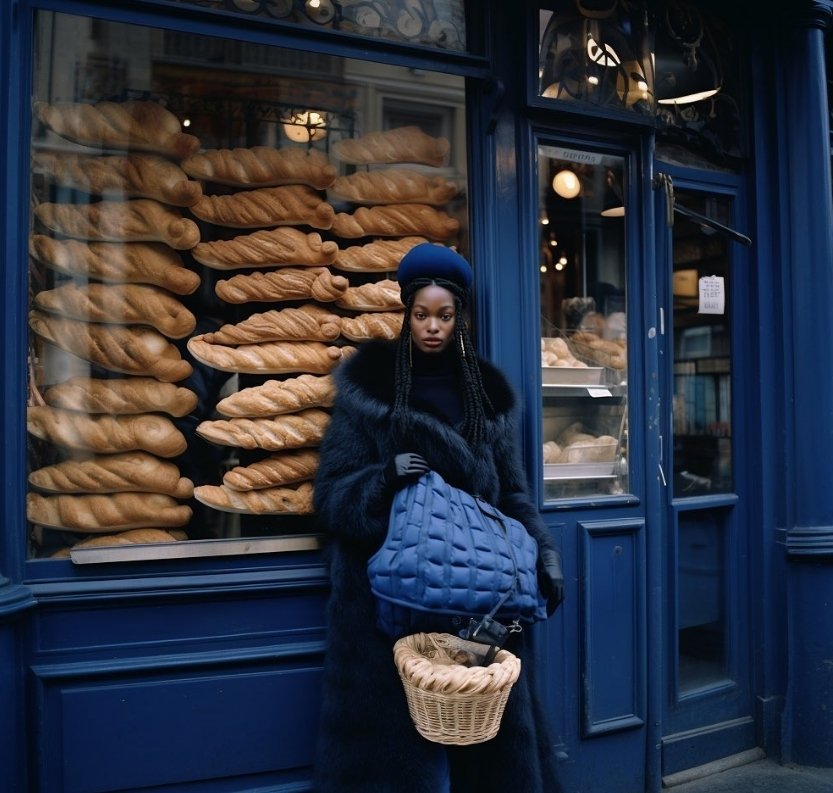331251 Ailya stands in front of a bakery, holding a bag and a basket, May 30, 2024. (Instagram / @ailyalou)