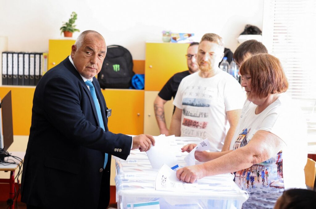 Boyko Borissov, leader of the center-right GERB party votes at a polling station during snap parliamentary elections and European Parliament elections in Sofia, Bulgaria, June 9, 2024. (Reuters Photo)