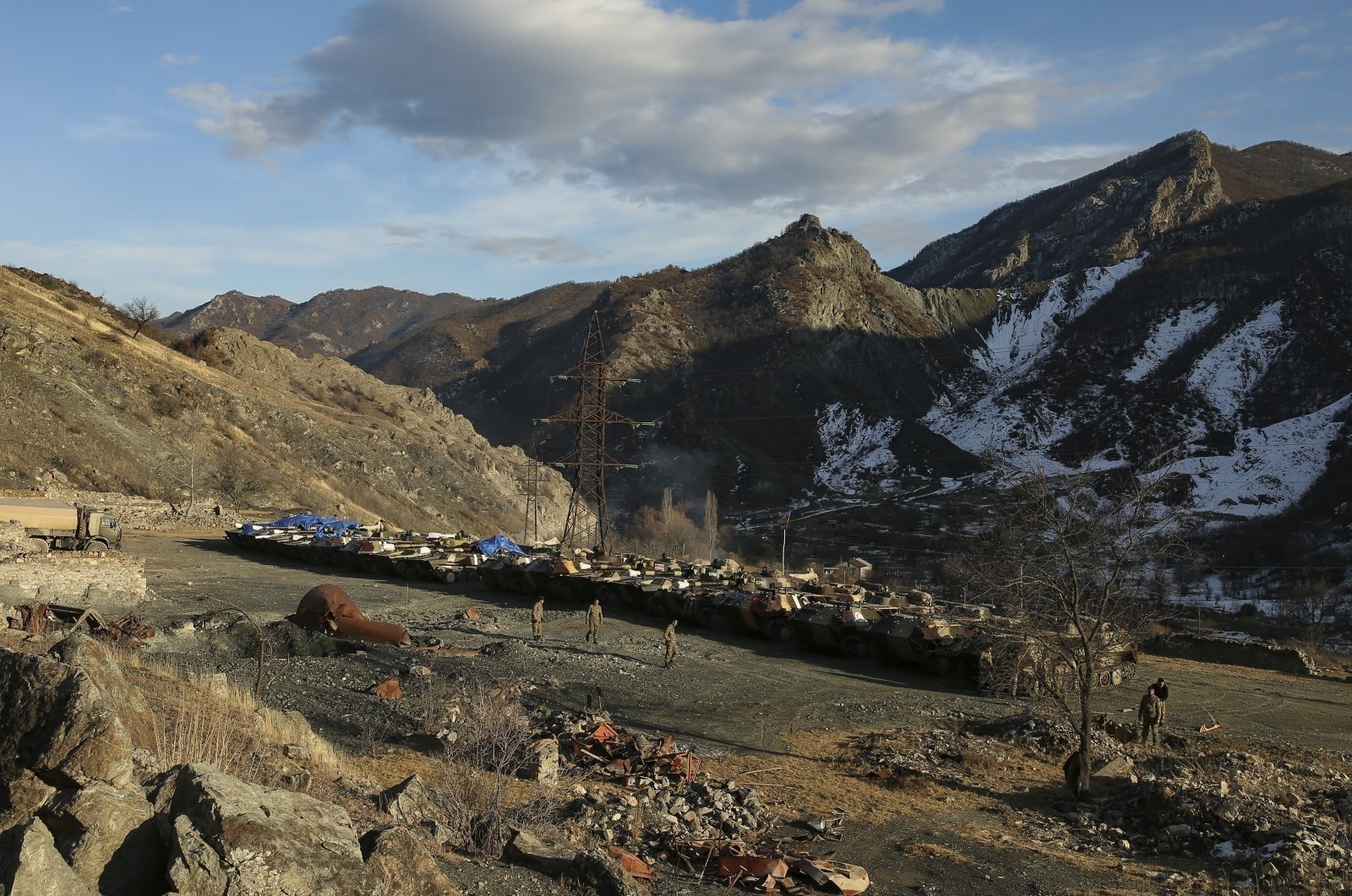 Azerbaijani tanks are parked after the transfer of the Kalbajar region to Baku's control, Azerbaijan, Dec. 2, 2020. (AP Photo)