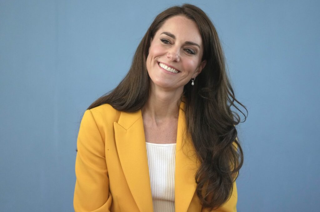 Britain's Kate, Princess of Wales, smiles as she visits the Dame Kelly Holmes Trust and meets with some of the young people that the charity supports, May 16, 2023, in Bath, England. (AP File Photo)