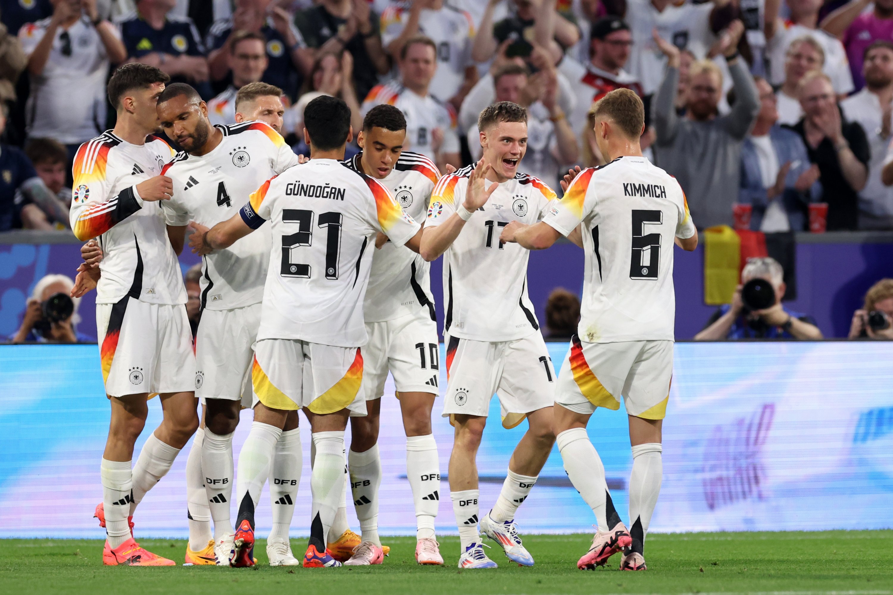 332865 Germany players celebrate the goal during the UEFA EURO 2024 group stage match against Scotland at Munich Football Arena, Munich, Germany, June 14, 2024. (Getty Images Photo)