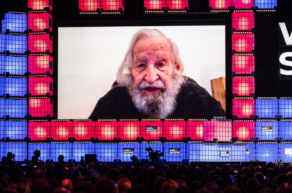 Noam Chomsky, Philosopher and Author speaks during the fourth day of the 2022 Web Summit in Lisbon, Portugal, Nov. 4, 2022. (Getty Images Photo)