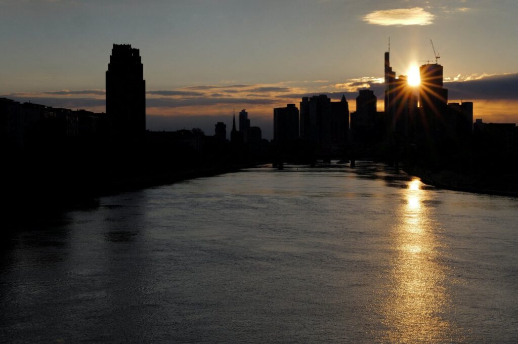The skyline of the banking district is seen during sunset in Frankfurt, Germany, April 21, 2024. (Reuters Photo)