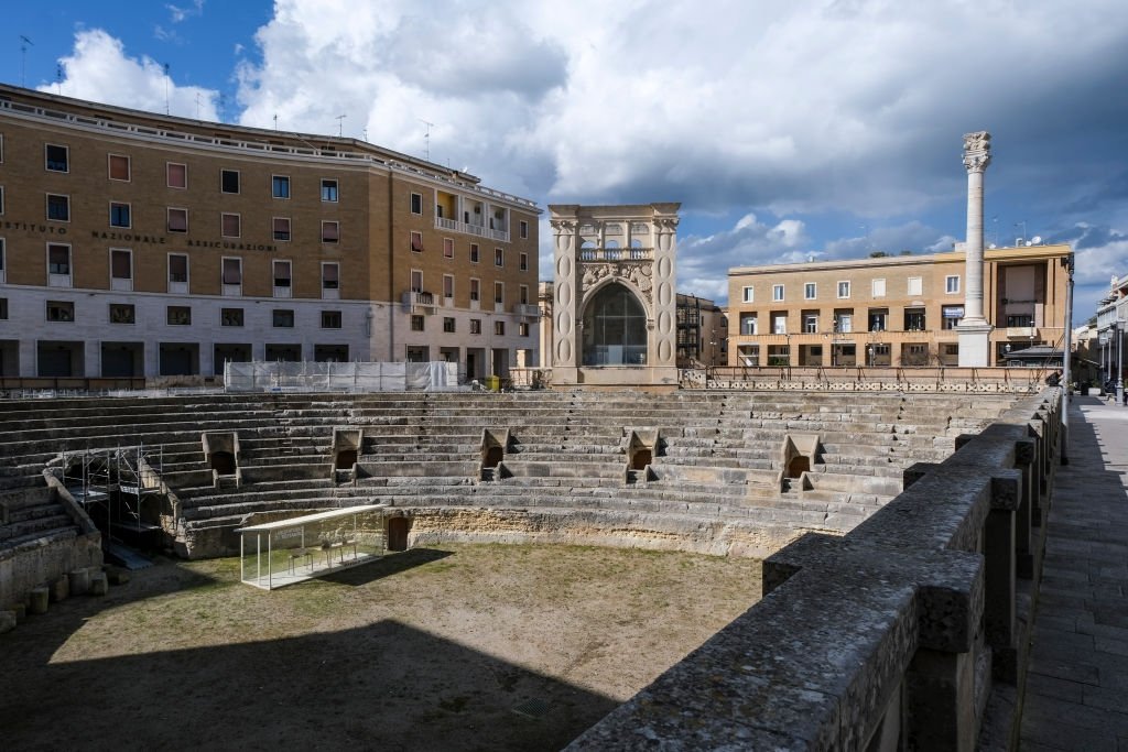 335379 The well-preserved Roman amphitheater, where gladiator fights took place in ancient times, Piazza Sant'Oronzo, Lecce, Italy, March 7, 2024. (Getty Images)