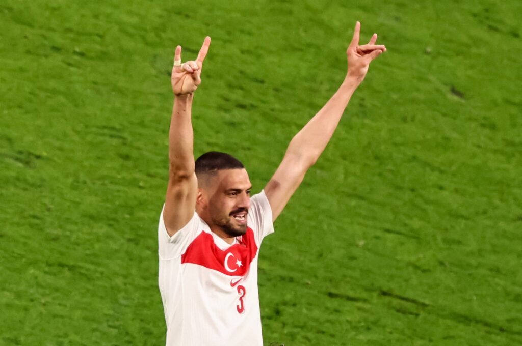 Türkiye's Merih Demiral celebrates after scoring his second goal during the UEFA Euro 2024 Round of 16 match against Austria, Leipzig, Germany, July 2, 2024. (AA Photo)