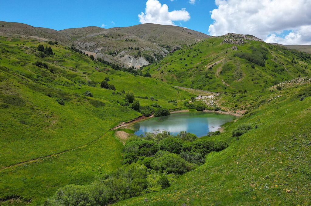 An aerial view shows a lake in the Kop Mountain, Bayburt , Türkiye, July 8, 2024. (AA Photo)