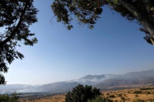 Smoke rises from fires in the hills after rockets launched from southern Lebanon landed on the Banias area in the Israel-annexed Golan Heights on June 21, 2024. (AFP Photo)