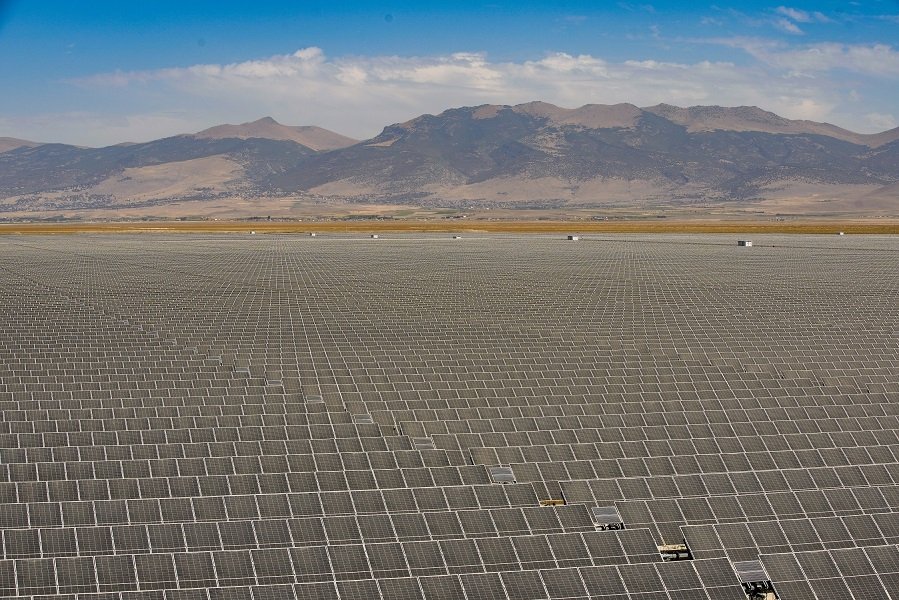 Aerial view of Kalyon Karapınar solar power plant, Konya, central Türkiye, Sept. 21, 2023. (DHA Photo)