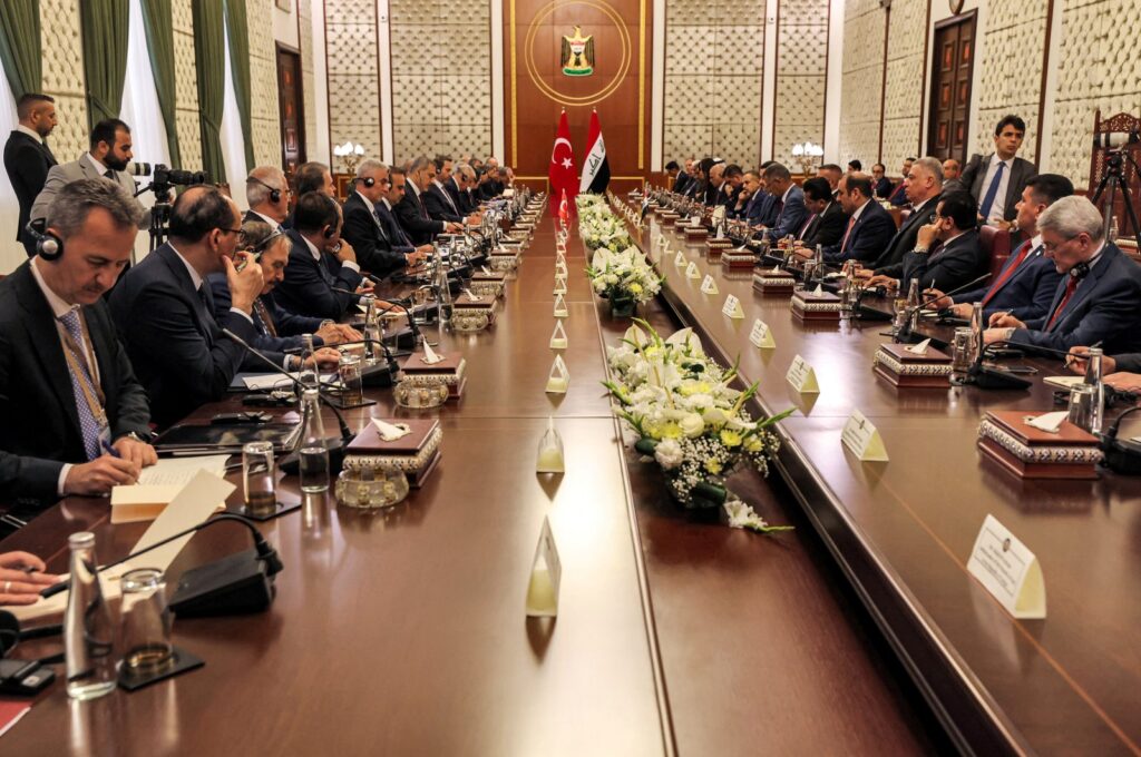 Türkiye's delegation led by President Recep Tayyip Erdoğan meets with Iraqi Prime Minister Mohammed S. Al Sudani and his officials, Baghdad, Iraq, April 22, 2024. (Reuters Photo)