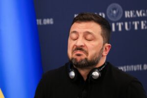 Ukrainian President Volodymyr Zelenskyy reacts at the Ronald Reagan Presidential Foundation and Institute on the sidelines of NATO's 75th anniversary summit, Washington, U.S., July 9, 2024. (Reuters Photo)