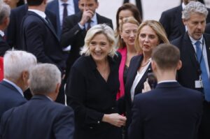 French deputy for the far-right Rassemblement National (RN) party Marine Le Pen (C) arrives at parliament, Paris, France, July 10, 2024. (EPA Photo)