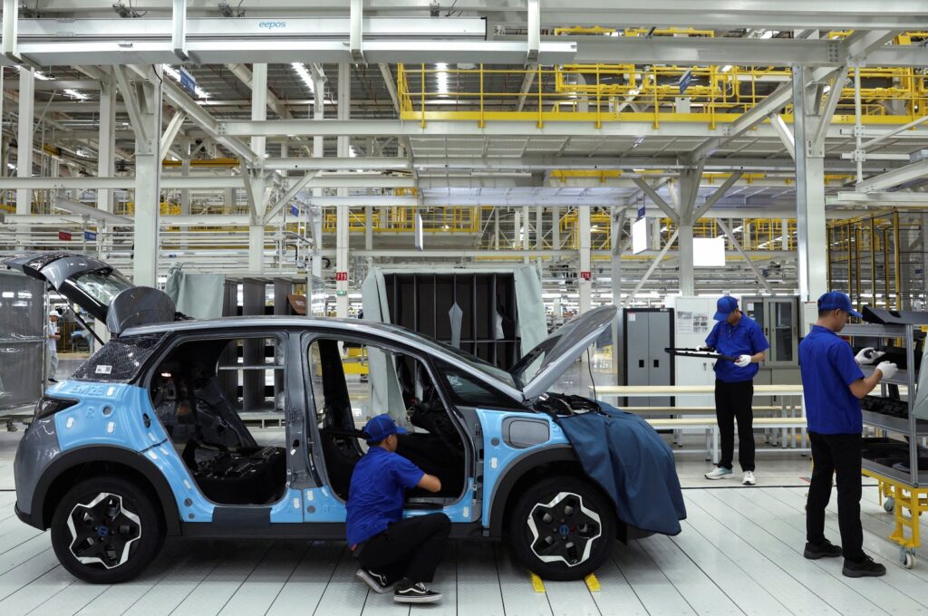 Workers assemble an EV car inside BYD's first electric vehicle factory in Southeast Asia, a fast-growing regional EV market where it has become the dominant player, Rayong, Thailand, July 4, 2024. (Reuters Photo)