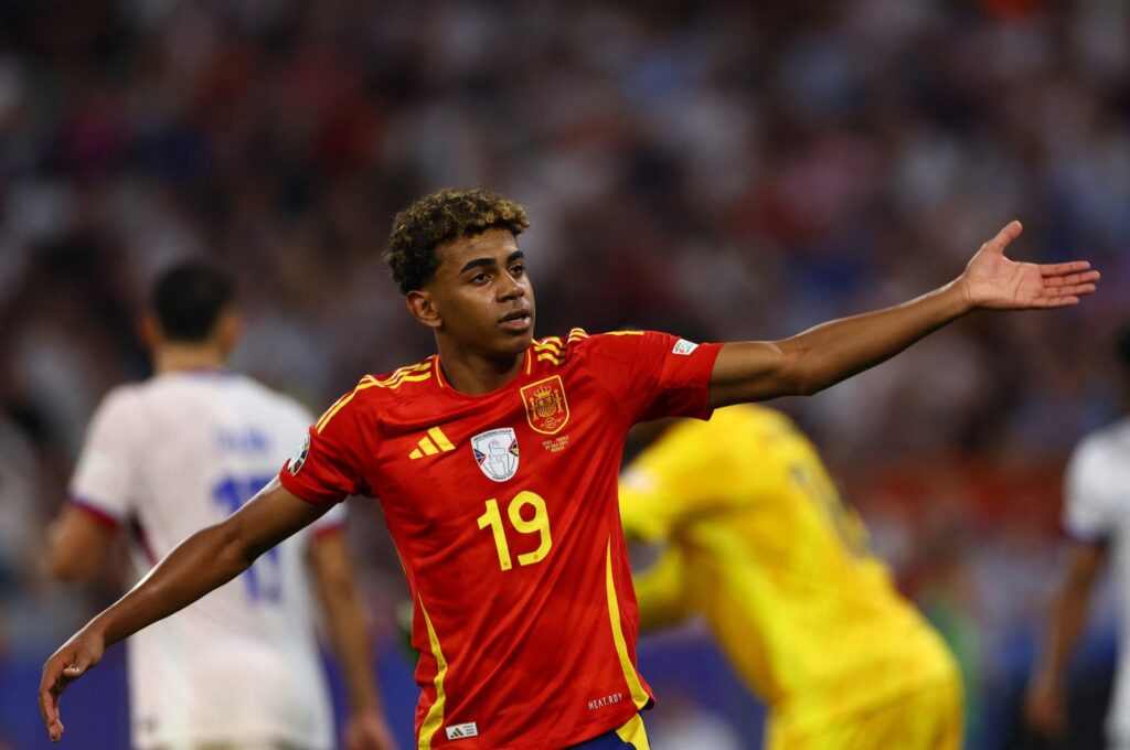 Spain's Lamine Yamal reacts during the Euro 2024 semifinal match against France at the Munich Football Arena, Munich, Germany,  July 9, 2024. (Reuters Photo)