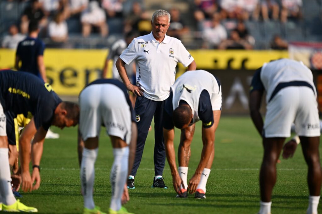 Fenerbahçe coach Jose Mourinho (C) during a training session with his players ahead of the friendly against Croatia's Hajduk Split, Graz, Austria, July 10, 2024. (AA Photo)