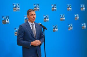 Spanish Prime Minister Pedro Sanchez speaks at a NATO summit, in Washington, D.C., U.S., July 11, 2024. (AA Photo)