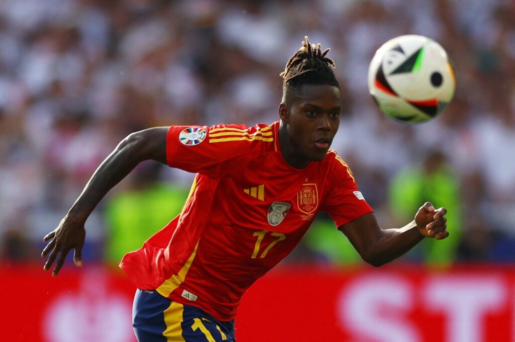 Spain's Nico Williams in action during the Euro 2024 quarterfinal match Germany at the Stuttgart Arena, Stuttgart, Germany, July 5, 2024. (Reuters Photo)