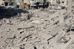 A Palestinian walks on the rubble of destroyed buildings in Shujaiya neighborhood, east of Gaza City, Palestine, July 10, 2024. (AFP Photo)