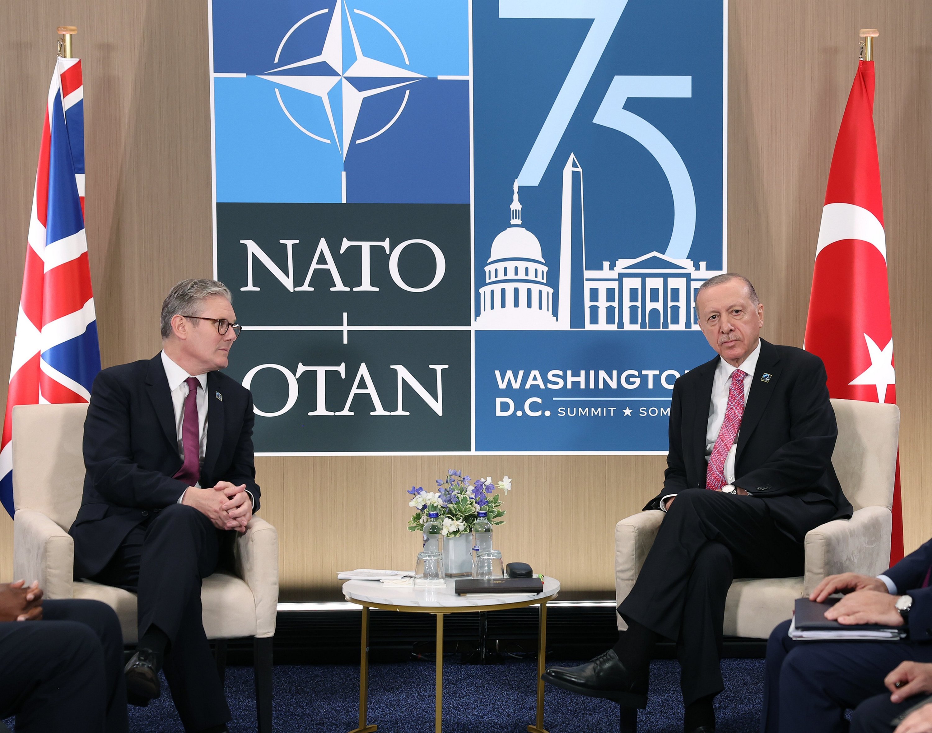 336486-1 President Recep Tayyip Erdoğan and British Prime Minister Keir Starmer hold talks in Washington, D.C., July 11, 2024. (AA Photo)