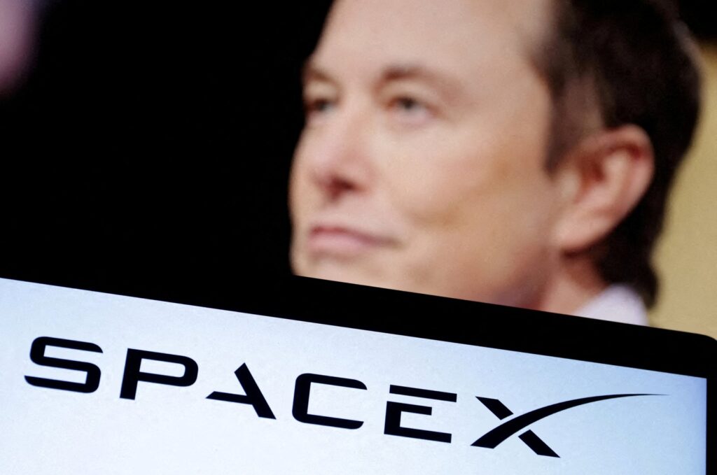 The SpaceX logo and Elon Musk photo are seen in this illustration taken Dec. 19, 2022. (Reuters Photo)