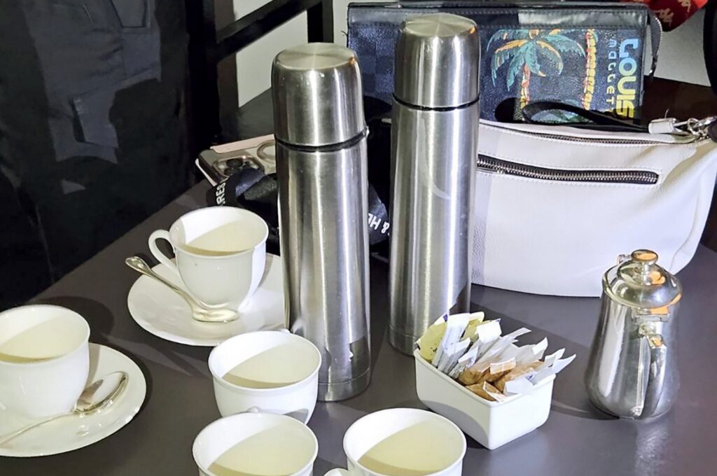 A handout photo made available by the Royal Thai Police shows cups of tea on a table inside a hotel room where six people were found dead of poisoning at Grand Hyatt Erawan Hotel, Bangkok, Thailand, July 16, 2024. (EPA Photo)