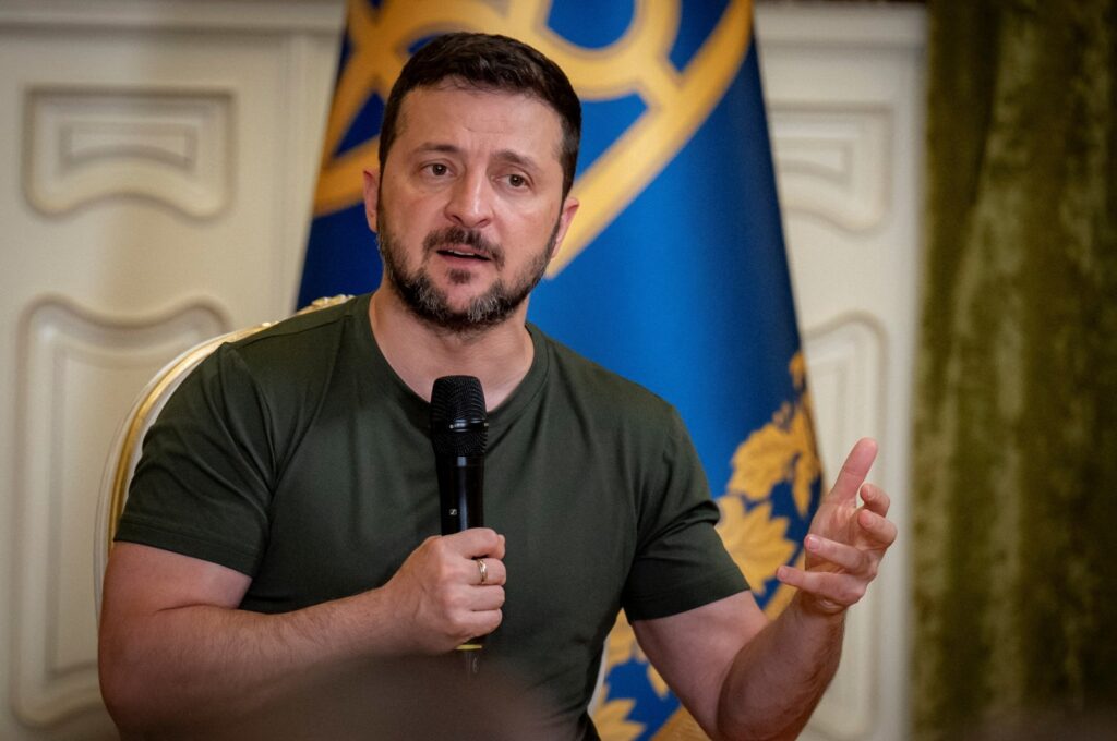 Ukrainian President Volodymyr Zelenskyy speaks to the media during a press conference, amid Russia's attack on Ukraine, Kyiv, Ukraine, July 15, 2024. (Reuters Photo)