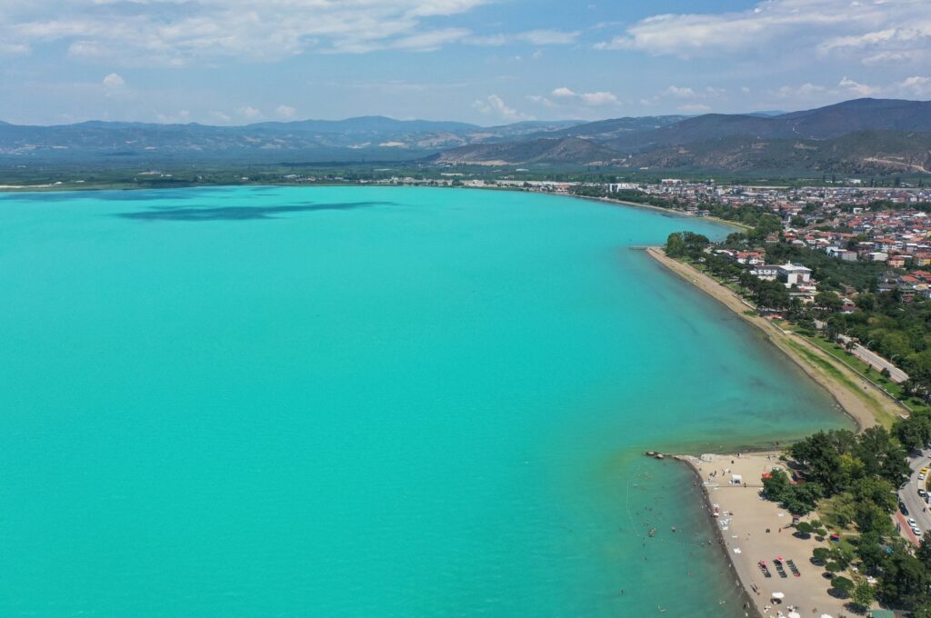 An aerial view of Lake Iznik turned turquoise, Bursa, Türkiye, July 17, 2024. (AA Photo)