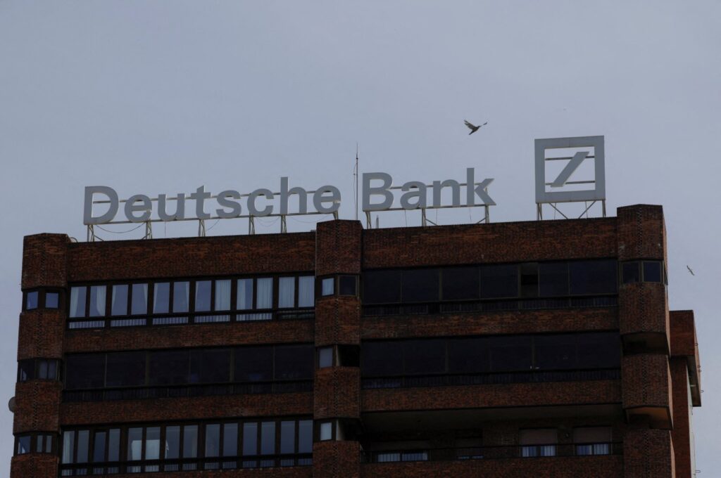 The logo of Deutsche Bank is seen on the roof of a building outside a Deutsche Bank branch office in Malaga, Spain, April 24, 2024. (Reuters Photo)