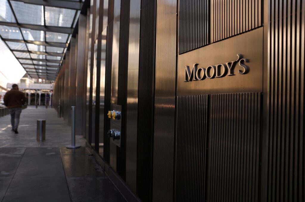 Signage is seen outside the Moody's Corporation headquarters in Manhattan, New York, U.S., Nov. 12, 2021. (Reuters Photo)