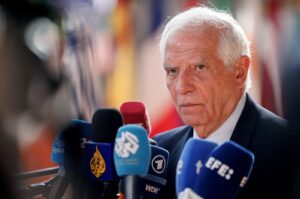 EU High Representative for Foreign Affairs and Security Policy Josep Borrell speaks to the media at the beginning of European Foreign Affairs Council in Brussels, Belgium, July 22, 2024. (EPA Photo)