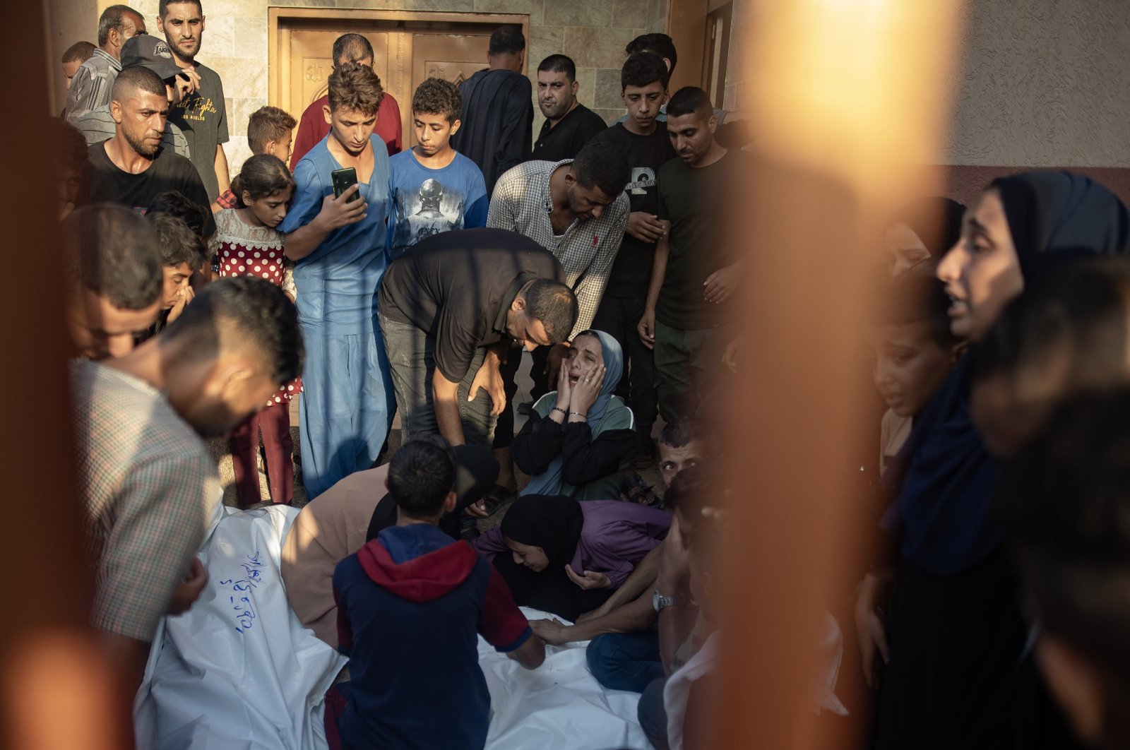 Palestinians cry next to the bodies of their relatives at Nasser Hospital in Khan Younis, in the southern Gaza Strip, Palestine, July 22, 2024. (EPA Photo)