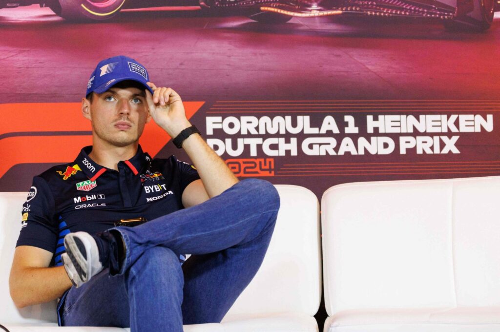 Red Bull Racing's Dutch driver Max Verstappen look on during a press conference ahead of the Formula One Grand Prix race at Circuit Zandvoort, Zandvoort, Netherlands, Aug. 22, 2024. (AFP Photo)