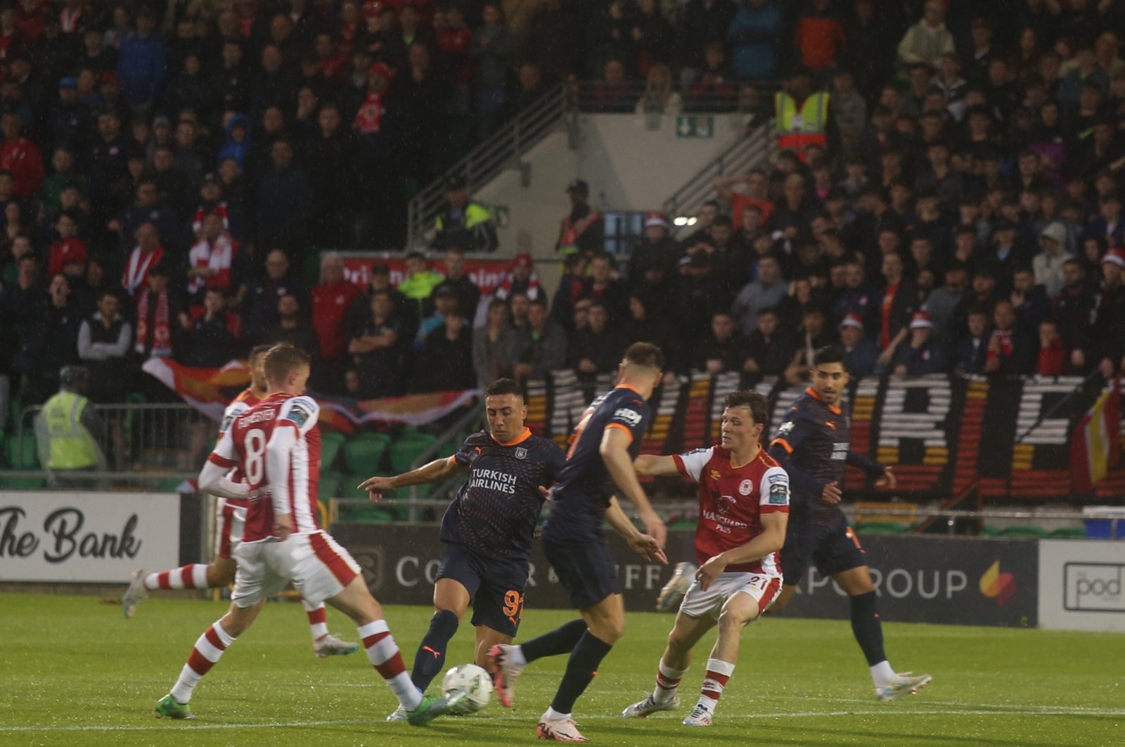 Başakşehir player Davidson (2nd L) dribbles the ball during the first leg of the UEFA Conference League play-off round against St Patrick's Athletic at the Tallaght Stadium, Dublin, Ireland, Aug. 22, 2024. (AA Photo)