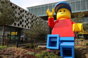 A view shows a Lego figure outside their headquarters in Billund, Denmark, April 25, 2024. (Reuters Photo)
