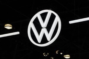 A Volkswagen logo is seen at the New York International Auto Show Press Preview, in Manhattan, New York City, U.S., March 27, 2024. (Reuters Photo)