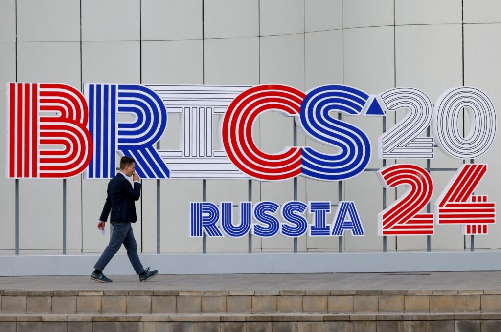 A man walks outside a venue that will host a meeting of foreign ministers of the BRICS group of nations in the city of Nizhny Novgorod, Russia, June 9, 2024. (Reuters Photo)