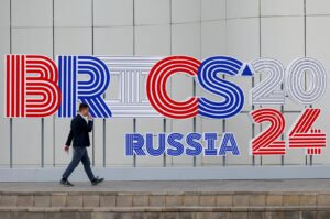 A man walks outside a venue that will host a meeting of foreign ministers of the BRICS group of nations in the city of Nizhny Novgorod, Russia, June 9, 2024. (Reuters Photo)
