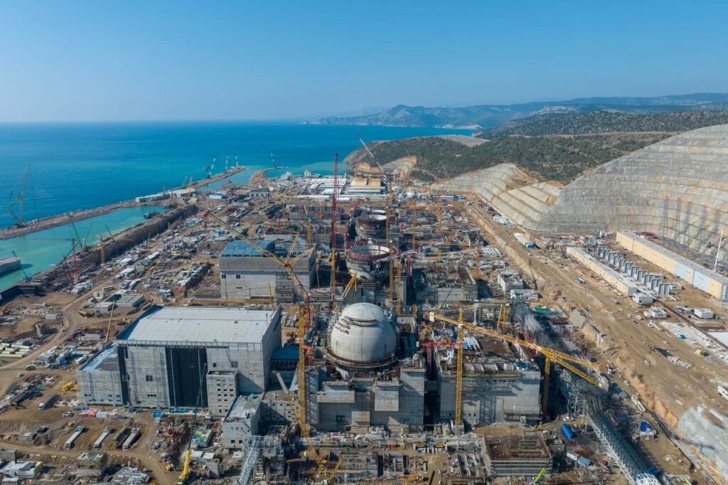 An aerial view of the construction site of the Akkuyu Nuclear Power Plant (NPP) in southern Mersin province, Türkiye, Sept. 3, 2024. (DHA Photo)