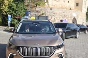 Industry and Technology Minister Mehmet Fatih Kacır is photographed driving the Togg T10X model during a visit to central Nevşehir province, Türkiye, Aug. 22, 2024. (AA Photo)