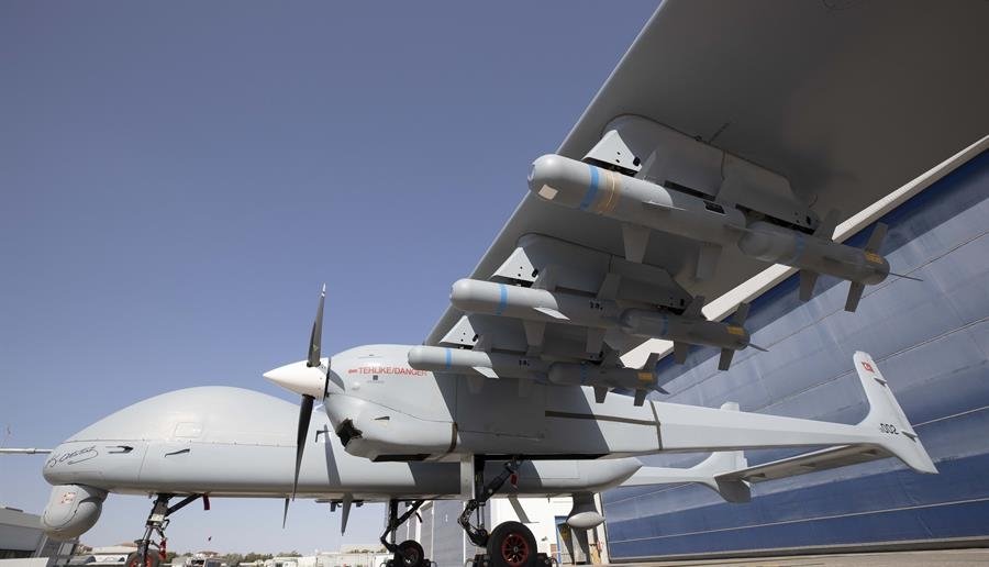 The UAV Aksungur, an unmanned aerial vehicle developed by Turkish Aerospace Industries (TAI), made its 100th flight with the national engine TEI-PD170 on Aug. 19, 2024. (DHA Photo)