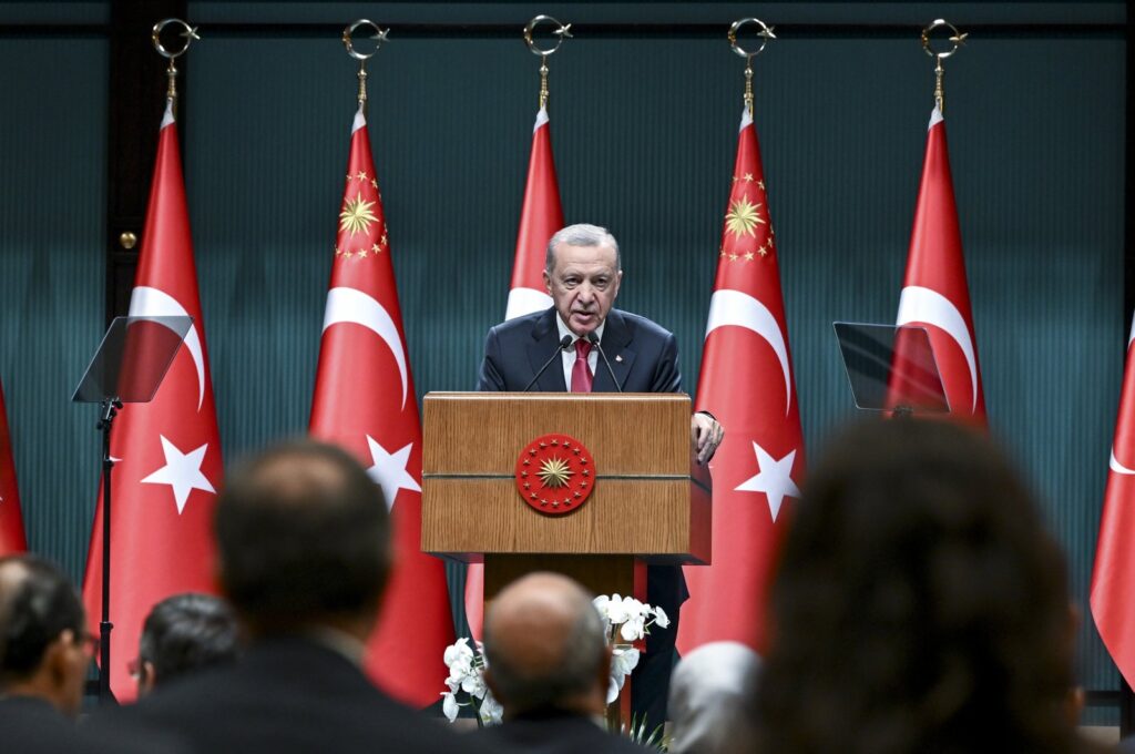 President Recep Tayyip Erdoğan speaks to reporters following a cabinet meeting in Ankara, Türkiye, Sept. 9, 2024. (AA Photo)
