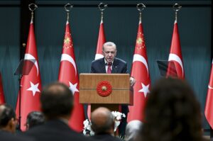President Recep Tayyip Erdoğan speaks to reporters following a cabinet meeting in Ankara, Türkiye, Sept. 9, 2024. (AA Photo)